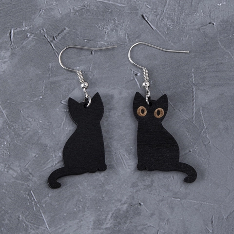 Skelett Katze Ohrringe Halloween Holz Gotik Dunkel Stil Tierform Mit Edelstahl Ohrring Pfosten Schmuck Für Damen