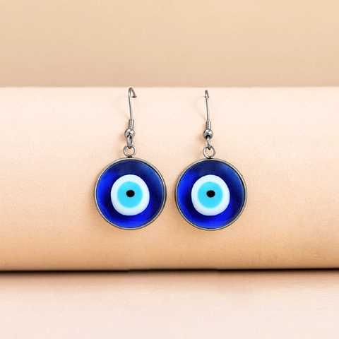 Blaues Evil Eye Hängeohrringe Legierung Glas Runder Anhänger Türkisch Ethno Boho Mode Schmuck Geschenk Für Frauen