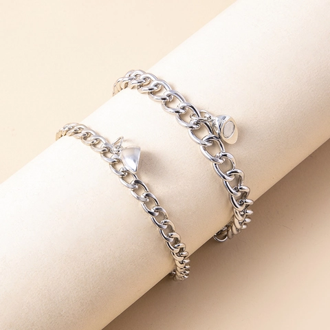 Edelstahl Panzerkette Armbänder Mit Magnetischen Herzanhängern Hip Hop Paar Schmuck Freundschaftsgeschenk Silberfarbe