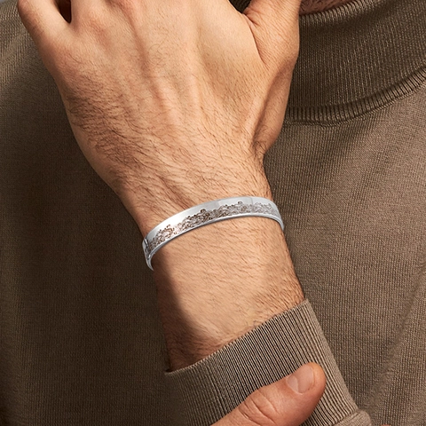 Inspirierender Gravierter Edelstahl Manschettenarmreif Wellenmuster Verstellbarer Offener Armreif Retro Schmuck Geschenk