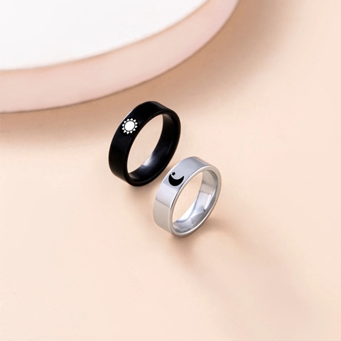 Stainless Steel Ring Sun Moon Star Pattern Minimalist Geometric Jewelry Gift For Couples Unisex
