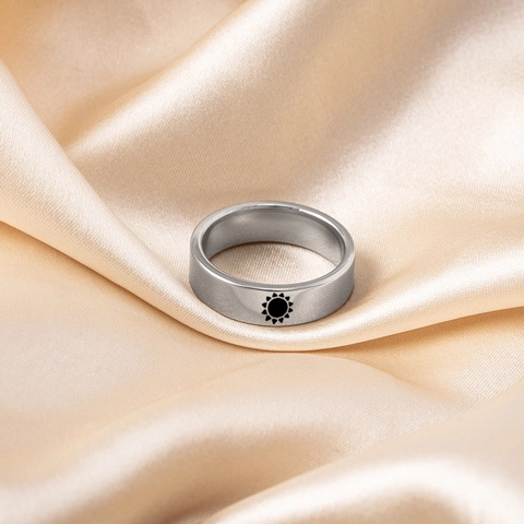 Stainless Steel Ring Sun Moon Star Pattern Minimalist Geometric Jewelry Gift For Couples Unisex