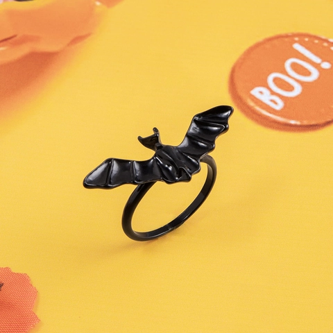 Black Bat Wing Ring Alloy Gothic Halloween Punk Jewelry Accessory For Men And Women Novelty