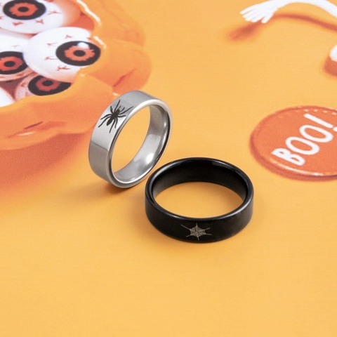 Halloween Stainless Steel Couple Rings Gothic Spider And Spiderweb Pattern Punk Jewelry For Men Women Lovers