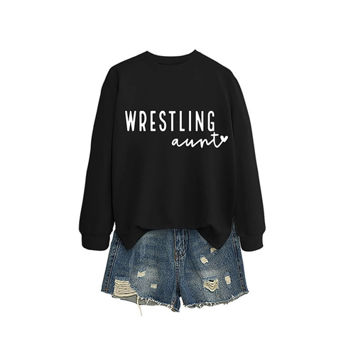 Felpa Girocollo Da Donna Misto Cotone Maniche Lunghe Allentata Wrestling Aunt Stampa Lettere Pullover Casual Top Moda