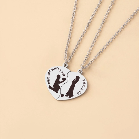 Collares Colgante Corazón Puzzle Acero Inoxidable Propuesta Matrimonio Silueta Grabado Joyería Para Parejas Romántico
