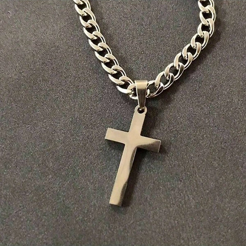 Collana Con Pendente A Croce In Acciaio Inossidabile Catena Cuban Link Regalo Per Figlio Gioielli Ispiratori