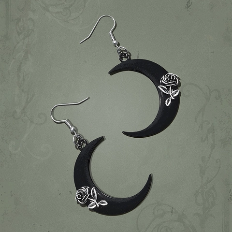 Gotische Halve Maan Roos Druppeloorbellen Voor Dames Zinklegering Met Koperen Oorhaak Retro Donkere Stijl Sieraden