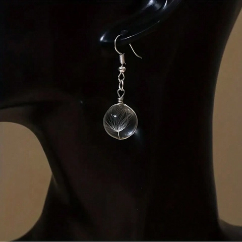 Dandelion Seed Glass Ball Drop Earrings Transparent Sphere Nature Forest Style Jewelry For Women Handmade