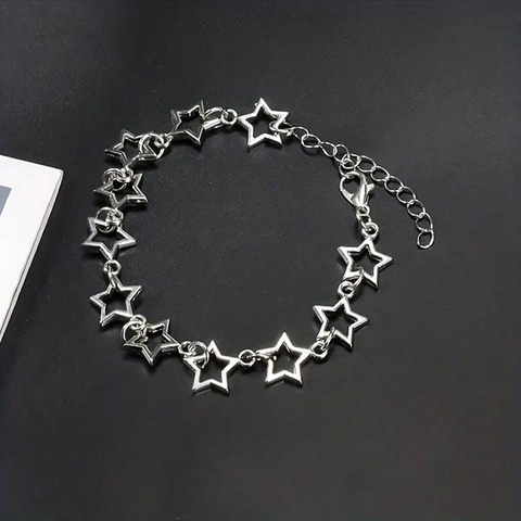 Hohl Stern Gliederkette Armband Zinklegierung Versilbert Verstellbar Y2K Süß Cool Streetwear Schmuck Für Frauen