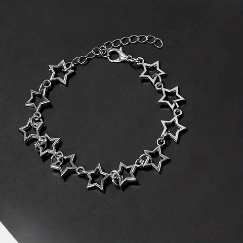 Hohl Stern Gliederkette Armband Zinklegierung Versilbert Verstellbar Y2K Süß Cool Streetwear Schmuck Für Frauen