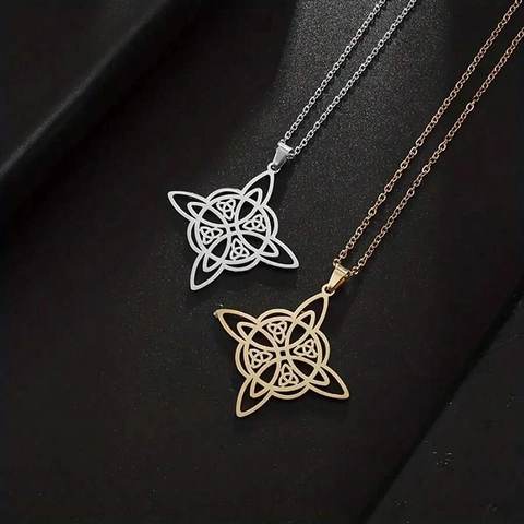 Heksenknoop Ketting Roestvrij Staal Keltische Knoop Driehoek Geometrische Hanger Gothic Wicca Sieraden Voor Dames Heren