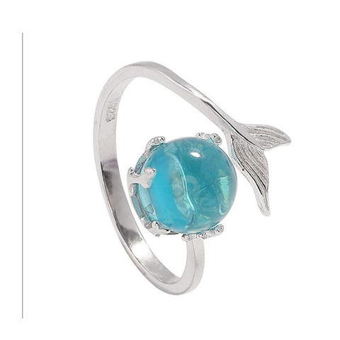 Anello Aperto Coda Di Sirena Donna Perlina Bolla Blu Regolabile Lega Moda Stile Oceano Gioielli Semplici