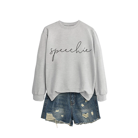 Women Casual Cotton Polyester Blend Crew Neck Sweatshirt Speechie Letter Print Long Sleeve Loose Pullover Top