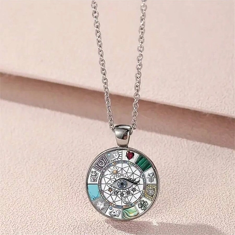 Vintage Böser Blick Anhänger Halskette Für Frauen Zinklegierung Glas Bunte Glückssymbole Mystischer Amulett Rundschmuck