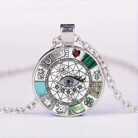 Vintage Böser Blick Anhänger Halskette Für Frauen Zinklegierung Glas Bunte Glückssymbole Mystischer Amulett Rundschmuck