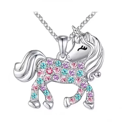 Einhorn Herz Halskette Ohrringe Armband Ring Legierung Bunte Rhinestone Graviert Magisches Geschenk Für Mädchen Kinder