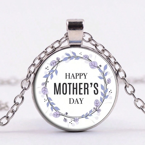 Collana Con Ciondolo Festa Della Mamma Lega Di Zinco Vetro Corona Floreale Viola Fascino Rotondo Gioielli Regalo Per Donne