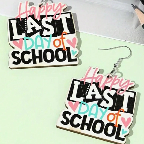 Happy Last Day Of School Ξύλινα Κρεμαστά Σκουλαρίκια Σχολική Σεζόν Τυπωμένη Καρδιά Δώρο Αποφοίτησης Κοσμήματα