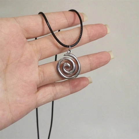 Sun And Vortex Pendant Necklace Stainless Steel Alloy With Faux Leather Rope Chain Hip Hop Punk Style Unisex