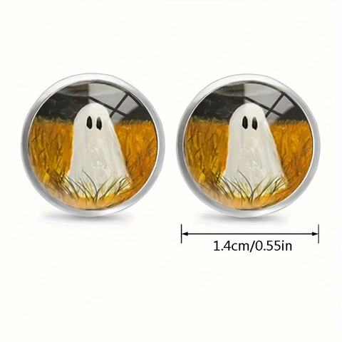Cartoon Geist Halloween Ohrstecker Rund Legierung Glas Cabochon Süß Neuheit Feiertag Party Schmuck Für Damen Mädchen
