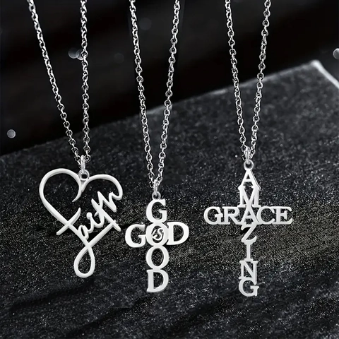 Roestvrijstalen Religieuze Kruis Hanger Halsketting Inspirerende Geloof Hart Belettering Sieraden Voor Mannen Vrouwen Dagelijks Cadeau