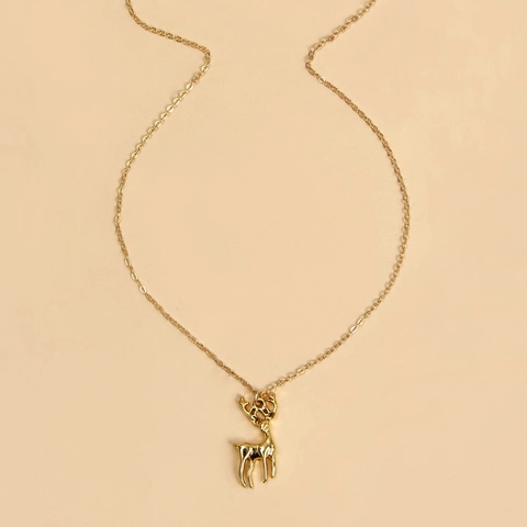 Merry Christmas Wish Card Necklace Gold Plated Alloy Reindeer Christmas Tree Candy Cane Pendant Necklace For Women Festive Jewelry Gift