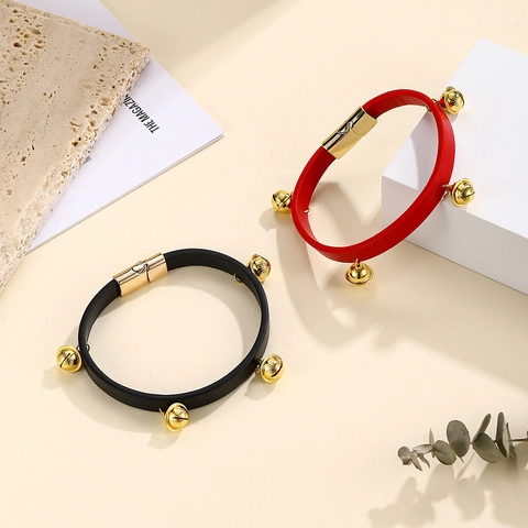 Bracciale E Cavigliera In Pelle Vintage Per Donna Con Campanelli Dorati Gioielli Fatti A Mano Chiusura Magnetica