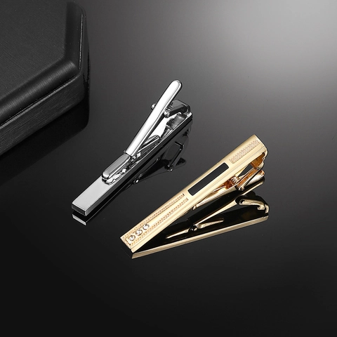 Men Business Minimalist Copper Tie Clip Gold Silver Plated Black Enamel Zirconia Suit Accessory Fashion Jewelry