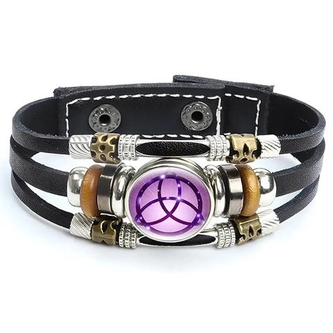 Retro Mehrlagiges Leder Geflochtenes Armband Hexenknoten Pentagramm Punk Perlen Armreif Verstellbarer Knopf Schmuck Für Herren Damen