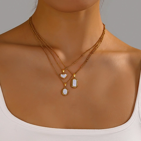 Collana Pendente Cuore Acciaio Inossidabile Placcato Oro Madreperla Conchiglia Geometrico Lucchetto Catena Satellite Gioielli Donna