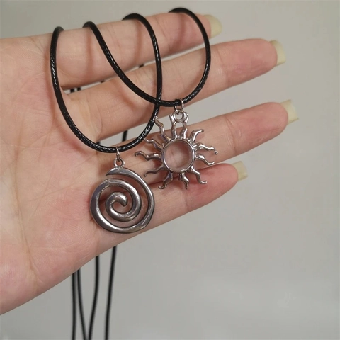 Sun And Vortex Pendant Necklace Stainless Steel Alloy With Faux Leather Rope Chain Hip Hop Punk Style Unisex