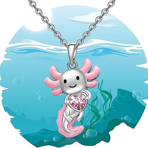 Axolotl Salamander Anhänger Halskette Legierung Rosa Herz Strass Emaille Süßer Tierschmuck Für Damen Mädchen