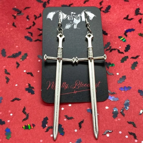 Gothic Vintage Silver Alloy Sword Scythe Axe Pendant Earrings For Women Halloween Dark Punk Party Jewelry
