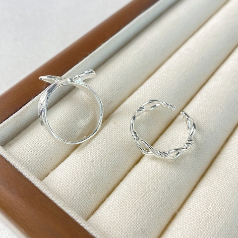 Bow Knot Bead Twisted Hollow Open Adjustable Rings Copper Minimalist Trendy Fashion For Women Silver Color Plated