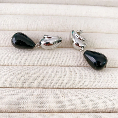 Orecchini A Goccia Con Agata Nera E Perno In Argento Sterling 925 Stile Francese Minimalista Elegante Per Donne