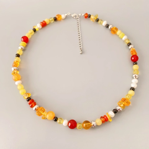 Beaded Necklace With Freshwater Pearl And Agate Stone Copper Multi Color Adjustable Extension Chain Bohemian Ethnic Style For Women
