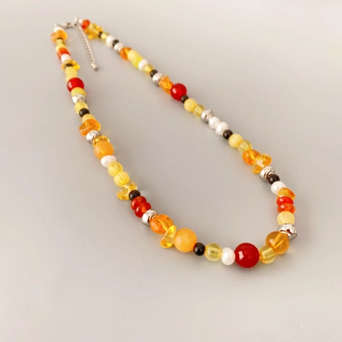 Beaded Necklace With Freshwater Pearl And Agate Stone Copper Multi Color Adjustable Extension Chain Bohemian Ethnic Style For Women