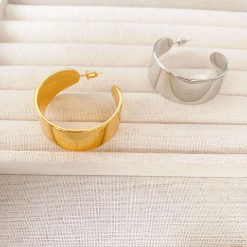 Grandi Orecchini A Cerchio A Forma Di C In Ottone Con Perno In Argento Sterling 925 Finitura A Specchio Moda Per Donne