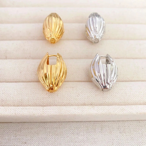 Boucles D'Oreilles Créoles Texture Graines Fuseau Minimalistes Laiton Plaqué Or 18K Style Plante Rétro Pour Femmes