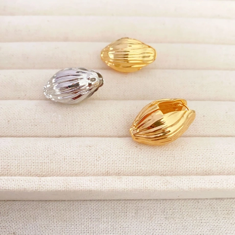 Minimalist Spindle Seed Texture Hoop Earrings Brass 18K Gold Plated Retro Plant Style For Women Jewelry