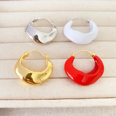 Onregelmatige Organische Hoop Oorbellen Emaille Glazuur 18K Verguld Koper Retro Moderne Sieraden Voor Vrouwen