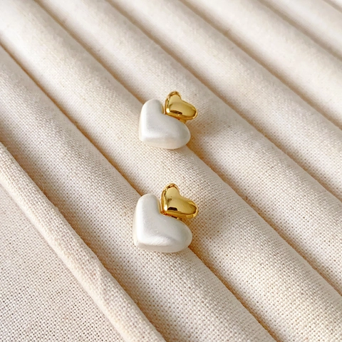 Double Heart Stud Earrings Two Tone Copper Plated Jewelry With Silver Earring Post Elegant Sweet Style For Women