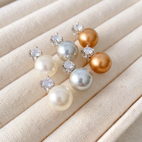 Elegante Imitatieparel Oorknopjes Met Ronde Zirkonia Messing Basis En 925 Sterling Zilveren Oorpunt Voor Dames