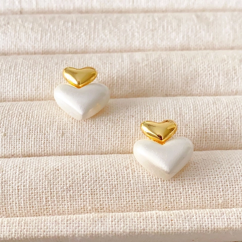 Double Heart Stud Earrings Two Tone Copper Plated Jewelry With Silver Earring Post Elegant Sweet Style For Women