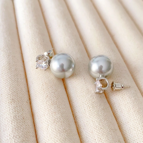 Elegante Imitatieparel Oorknopjes Met Ronde Zirkonia Messing Basis En 925 Sterling Zilveren Oorpunt Voor Dames