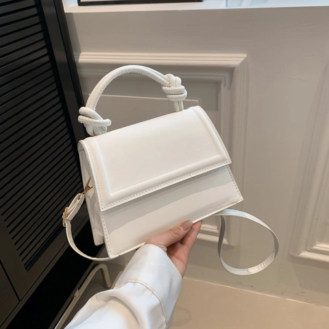 Borsa a Spalla da Donna in Pelle PU con Manico a Nodo Moda Minimalista Piccola Borsa a Tracolla Quadrata Tinta Unita Pendolare Giornaliero