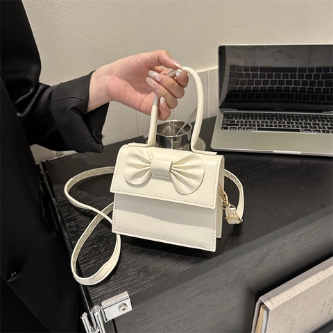 Borsa a Mano Mini Con Fiocco da Donna in Pelle PU Piccola Borsa a Spalla Quadrata Dolce Borsa a Tracolla Con Manico
