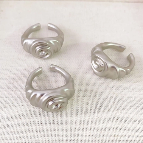 Retro Rose Open Ring Copper Frosted Texture Spiral Textured Adjustable Niche Style Jewelry For Women