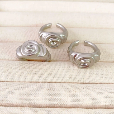 Retro Rose Open Ring Copper Frosted Texture Spiral Textured Adjustable Niche Style Jewelry For Women